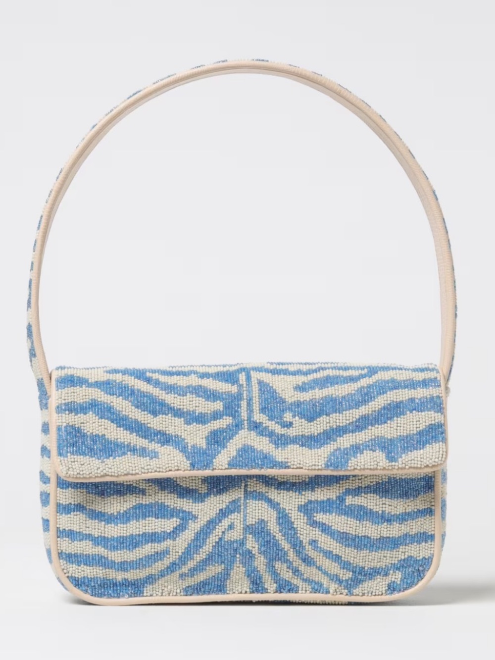 NWT STAUD Tommy Beaded Bag, Light Blue/Cream Zebra